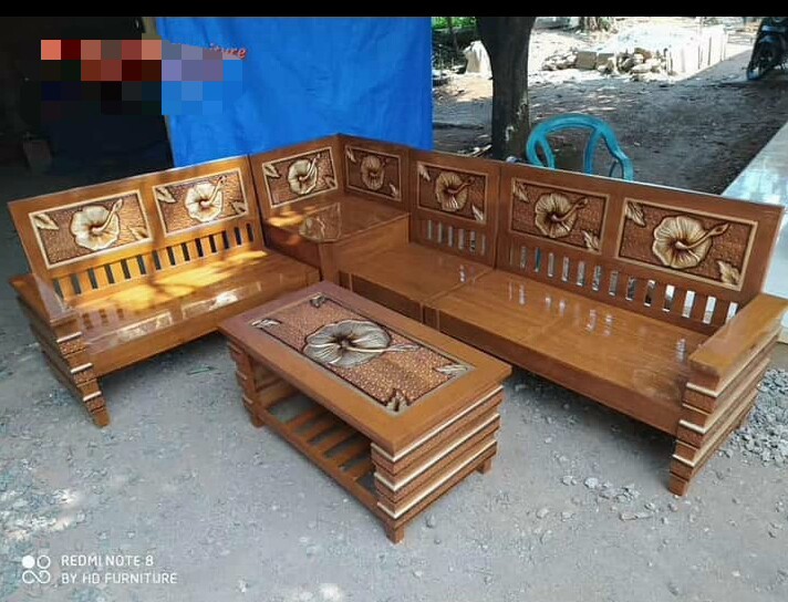 Kursi Meja tamu sudut latter L kayu jati ukiran jepara - 04